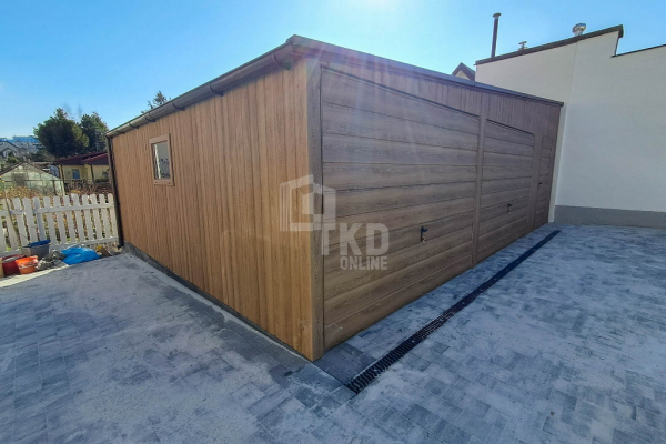 Ogłoszenie - Garaż blaszany 8x6m - 2x brama  - okno - drzwi - ciemny orzech - drewnopodobny -  dach spad w bok - rynna TKD359. Zdjęcie 4
