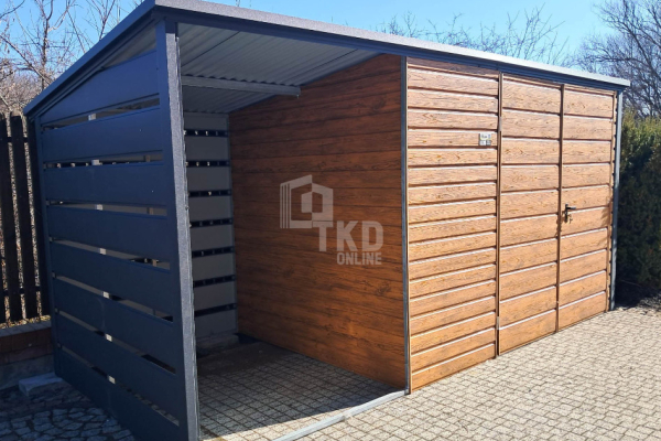Ogłoszenie - Schowek - domek ogrodowy 3,5x2m + wiata 1,5m - Brama dwuskrzydłowa drewnopodobny dach spad w tył TKD253. Zdjęcie 3