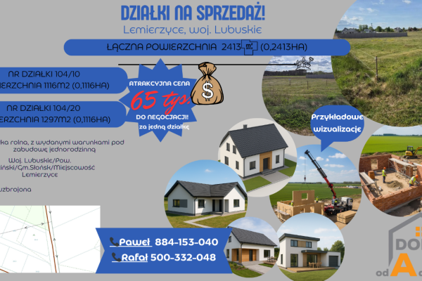 Ogłoszenie - 🏡 Na sprzedaż: dwie działki w Lemierzycach!. Zdjęcie 1