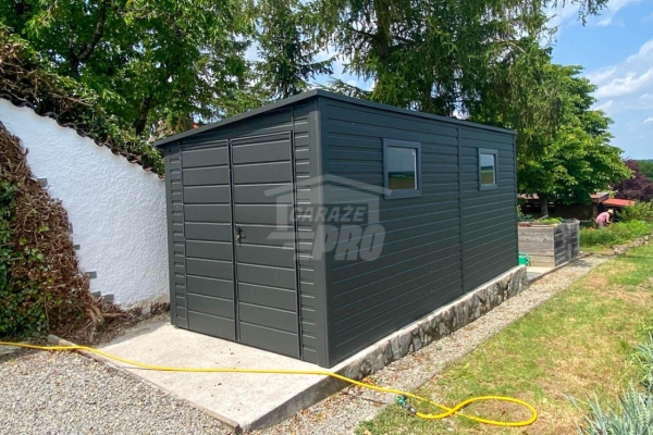 Ogłoszenie - Schowek - domek ogrodowy 2x5m - Brama dwuskrzydłowa - 2x okno - antracyt - dach spad w bok GP625. Zdjęcie 2