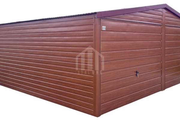 Ogłoszenie - Garaż blaszany 6x5m - 2x brama uchylna - ciemny orzech - drewnopodobny - dach dwuspadowy SO125. Zdjęcie 1