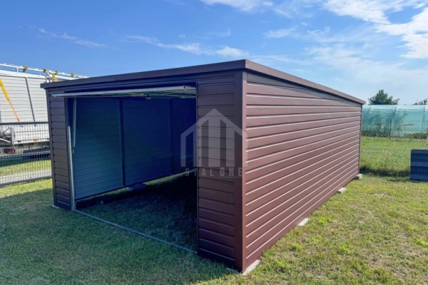 Ogłoszenie - Garaż blaszany 4x5m - brama uchylna - ciemny brąz - dach spad w tył SO118. Zdjęcie 4