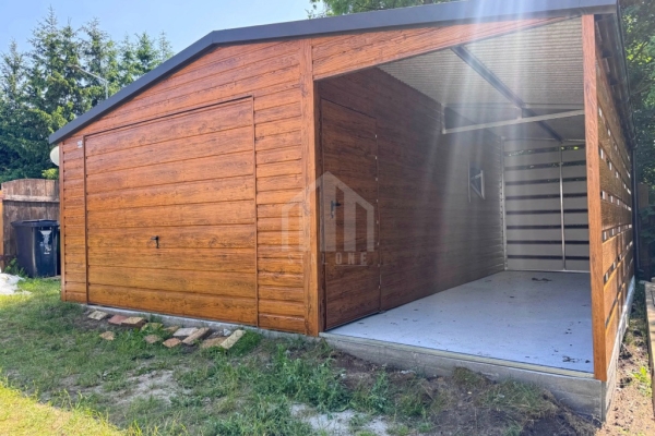 Ogłoszenie - Garaż blaszany 4x6m + wiata 2m - brama uchylna - drzwi - okno - drewnopodobny - dach dwuspadowy - rynny SO119. Zdjęcie 2