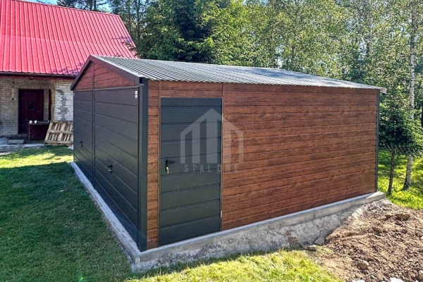 Ogłoszenie - Garaż blaszany 6x4m - 2x brama uchylna - drzwi - ciemny orzech - drewnopodobny - dach dwuspadowy SO122. Zdjęcie 3