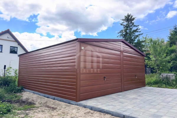 Ogłoszenie - Garaż blaszany 6x5m - 2x brama uchylna - ciemny orzech - drewnopodobny - dach dwuspadowy SO125. Zdjęcie 3