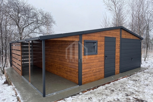 Ogłoszenie - Garaż blaszany 6x6m + wiata 2m - brama uchylna - drzwi - okno - drewnopodobny - dach dwuspadowy - rynna SO134. Zdjęcie 4