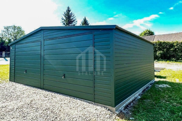 Ogłoszenie - Garaż blaszany 7x5m - 2x brama uchylna - zielony - dach dwuspadowy  SO136. Zdjęcie 4