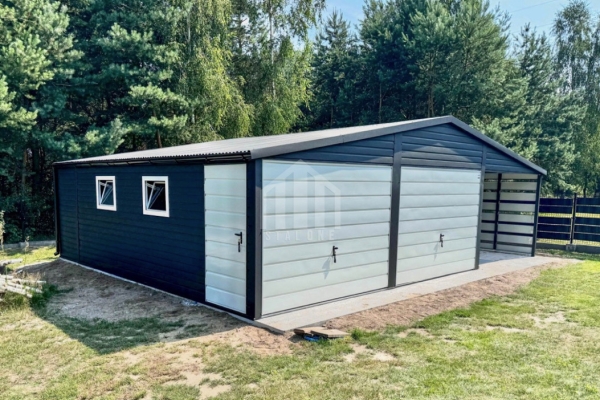 Ogłoszenie - Garaż blaszany  6x6m + wiata 3m - 2x brama uchylna - drzwi - 2x okno - antracyt - biały - rynny - dach dwuspadowy SO105. Zdjęcie 3
