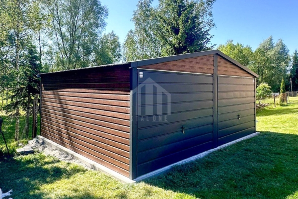 Ogłoszenie - Garaż blaszany 6x4m - 2x brama uchylna - drzwi - ciemny orzech - drewnopodobny - dach dwuspadowy SO122. Zdjęcie 2