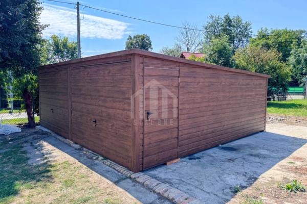 Ogłoszenie - Garaż blaszany 6x5m - 2x brama uchylna - drzwi - ciemny orzech - drewnopodobny - dach spad w tył SO128. Zdjęcie 4