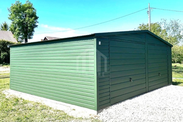 Ogłoszenie - Garaż blaszany 7x5m - 2x brama uchylna - zielony - dach dwuspadowy  SO136. Zdjęcie 3