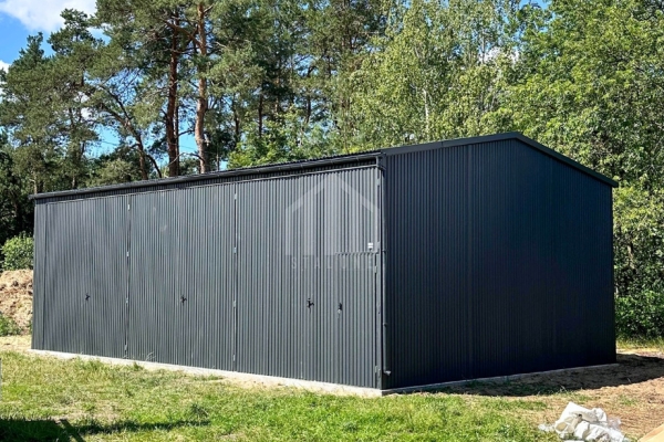 Ogłoszenie - Hala - garaż blaszany - 9x6m - 3x brama dwuskrzydłowa - antracyt - dach dwuspadowy odwrócony - rynna SO147. Zdjęcie 4