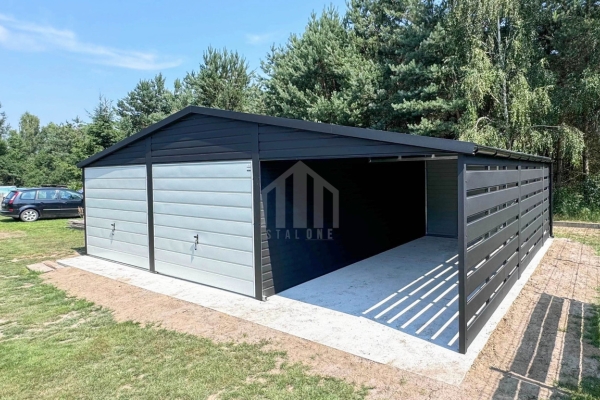 Ogłoszenie - Garaż blaszany  6x6m + wiata 3m - 2x brama uchylna - drzwi - 2x okno - antracyt - biały - rynny - dach dwuspadowy SO105. Zdjęcie 4