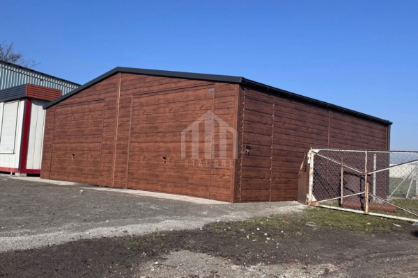 Ogłoszenie - Garaż blaszany 8x6m - 2x brama uchylna - drzwi - ciemny orzech - drewnopodobny - dach dwuspadowy - rynny SO107. Zdjęcie 3