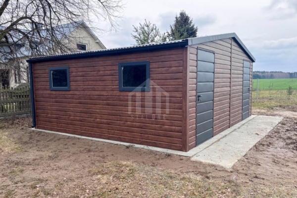 Ogłoszenie - Schowek  - domek ogrodowy 6x4m - 2x drzwi - 4x okno - rynny - ciemny orzech - drewnopodobny - dach dwuspadowy SO100. Zdjęcie 4