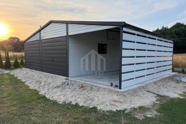Ogłoszenie - Garaż blaszany 6x5m + wiata 3m - 2x brama uchylna - okno - biały - dach dwuspadowy - rynny SO131. Zdjęcie 5