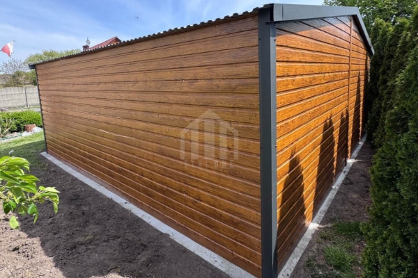 Ogłoszenie - Garaż blaszany 6x6m - 2x brama uchylna - okno - jasny orzech - drewnopodobny - antracyt - dach dwuspadowy SO132. Zdjęcie 3