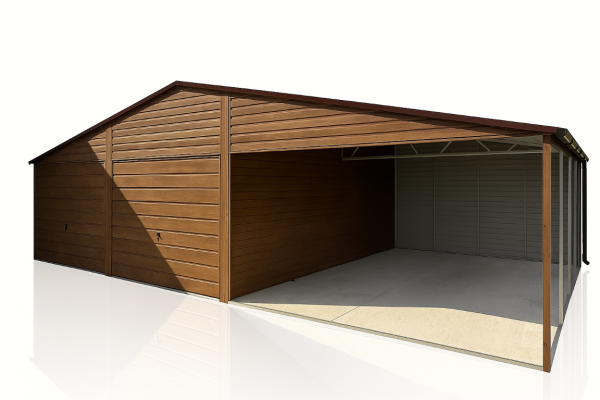 Ogłoszenie - Garaż blaszany 6×5m z wiatą 5x5m dach dwuspadowy, Ciemny Orzech. Zdjęcie 3