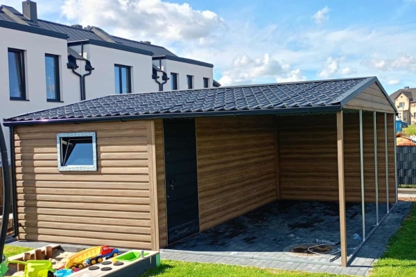 Ogłoszenie - Domek Narzędziowy z wiatą 6x6 dwuspadowy drewnopodobny, drzwi, okno. Zdjęcie 6