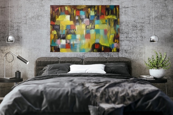 Ogłoszenie - Kompozycja 70x100cm, farby olejne, nowoczesne abstrakcyjne malarstwo. Zdjęcie 2