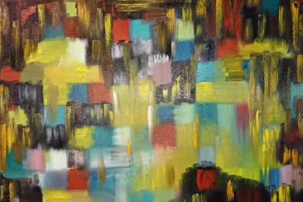 Ogłoszenie - Kompozycja 70x100cm, farby olejne, nowoczesne abstrakcyjne malarstwo. Zdjęcie 1