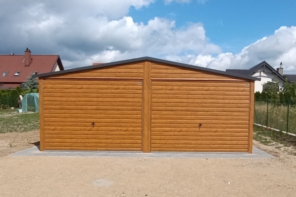 Ogłoszenie - Garaż blaszany dwustanowiskowy 6×5m brama uchylna, dach dwuspadowy, złoty dąb PREMIUM. Zdjęcie 3