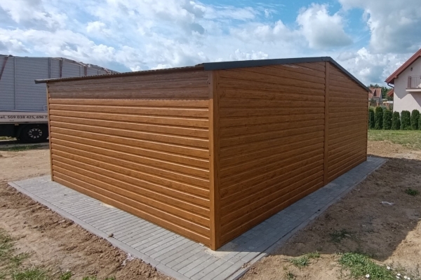 Ogłoszenie - Garaż blaszany dwustanowiskowy 6×5m brama uchylna, dach dwuspadowy, złoty dąb PREMIUM. Zdjęcie 6