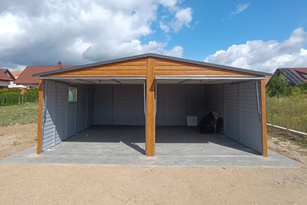 Ogłoszenie - Garaż blaszany dwustanowiskowy 6×5m brama uchylna, dach dwuspadowy, złoty dąb PREMIUM. Zdjęcie 5