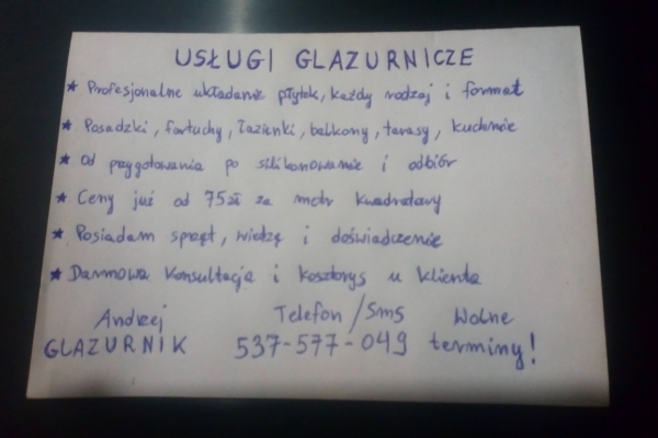 Ogłoszenie - Usługi glazurnicze, płytkarz. Zdjęcie 1