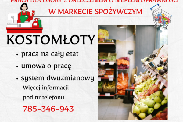 Ogłoszenie - Praca dla os. z orzecz., Dino Polska S.A., Kostomłoty. Zdjęcie 1
