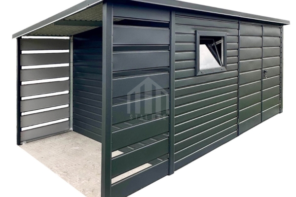 Ogłoszenie - Schowek - domek ogrodowy 3,5x2m - wiata 1m - Brama dwuskrzydłowa - okno - antracyt - dach spad w tył  SO149. Zdjęcie 1