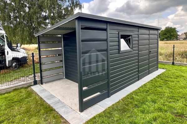 Ogłoszenie - Schowek - domek ogrodowy 3,5x2m - wiata 1m - Brama dwuskrzydłowa - okno - antracyt - dach spad w tył  SO149. Zdjęcie 3