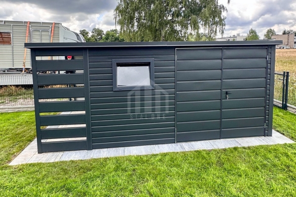 Ogłoszenie - Schowek - domek ogrodowy 3,5x2m - wiata 1m - Brama dwuskrzydłowa - okno - antracyt - dach spad w tył  SO149. Zdjęcie 5