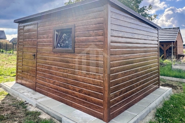 Ogłoszenie - Schowek - domek ogrodowy 4x2,5m - drzwi - okno - jasny orzech - drewnopodobny - dach dwuspadowy SO150. Zdjęcie 5