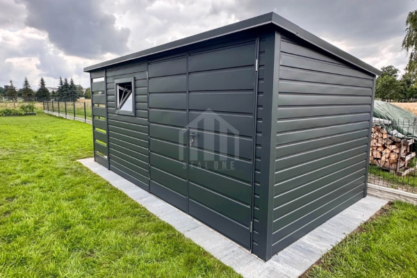 Ogłoszenie - Schowek - domek ogrodowy 3,5x2m - wiata 1m - Brama dwuskrzydłowa - okno - antracyt - dach spad w tył  SO149. Zdjęcie 2