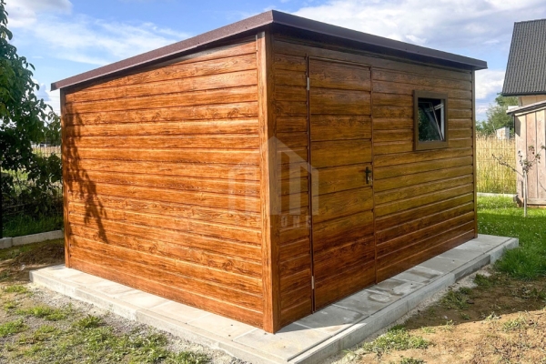 Ogłoszenie - Schowek - domek ogrodowy 4x2,5m - drzwi - okno - jasny orzech - drewnopodobny - dach dwuspadowy SO150. Zdjęcie 2
