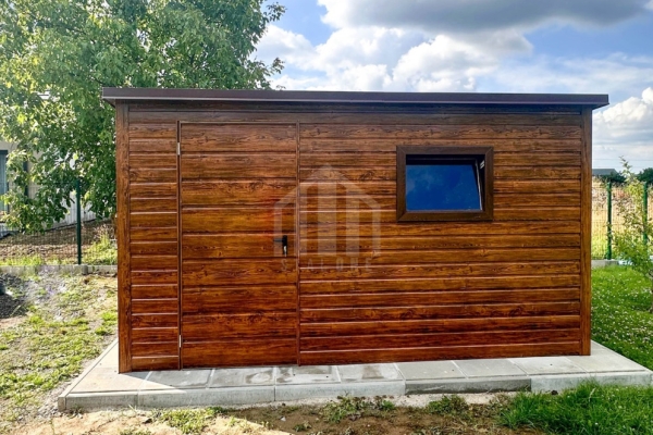 Ogłoszenie - Schowek - domek ogrodowy 4x2,5m - drzwi - okno - jasny orzech - drewnopodobny - dach dwuspadowy SO150. Zdjęcie 3