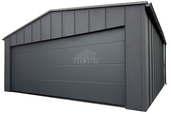 Ogłoszenie - Garaż blaszany Premium 6x5,8 - Brama segmentowa - drzwi - 2x okno - rynny - antracyt - Blacha na Rąbek - dach TS1095. Zdjęcie 1