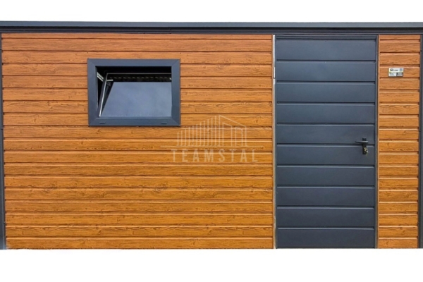 Ogłoszenie - Schowek - domek ogrodowy 4x2m - dzwi - okno - jasny orzech - drewnopodobny - dach spad w tył TS1104. Zdjęcie 1