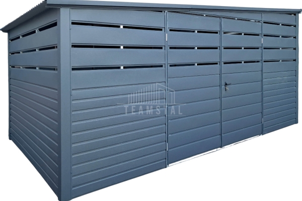 Ogłoszenie - Wiata śmietnikowa - Schowek 4,5x2m - brama dwuskrzydłowa - Antracyt - dach spad w bok TS1105. Zdjęcie 1