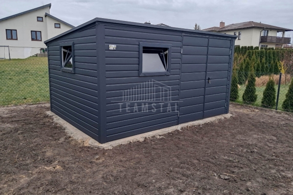 Ogłoszenie - Schowek - domek ogrodowy 4x2m - brama dwuskrzydłowa - 2x okno - antracyt - dach spad w tył TS1103. Zdjęcie 4