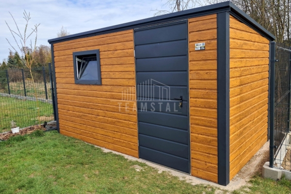 Ogłoszenie - Schowek - domek ogrodowy 4x2m - dzwi - okno - jasny orzech - drewnopodobny - dach spad w tył TS1104. Zdjęcie 2