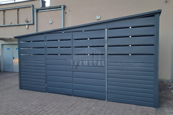 Ogłoszenie - Wiata śmietnikowa - Schowek 4,5x2m - brama dwuskrzydłowa - Antracyt - dach spad w bok TS1105. Zdjęcie 2