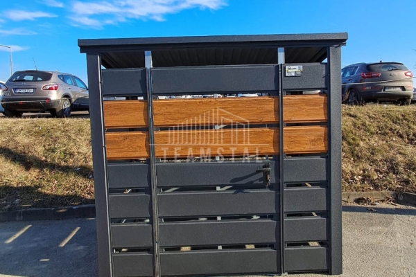 Ogłoszenie - Wiata śmietnikowa 1,5x0,7m Antracyt + jasny orzech - spad w tył TS1106. Zdjęcie 3