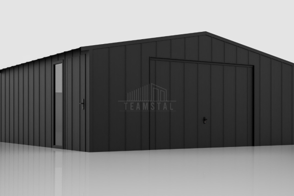 Ogłoszenie - Garaż blaszany 7x6m - brama uchylna - okno - drzwi - blacha na rąbek - dach dwuspadowy TS1094. Zdjęcie 1