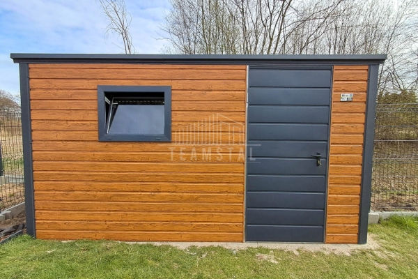 Ogłoszenie - Schowek - domek ogrodowy 4x2m - dzwi - okno - jasny orzech - drewnopodobny - dach spad w tył TS1104. Zdjęcie 3