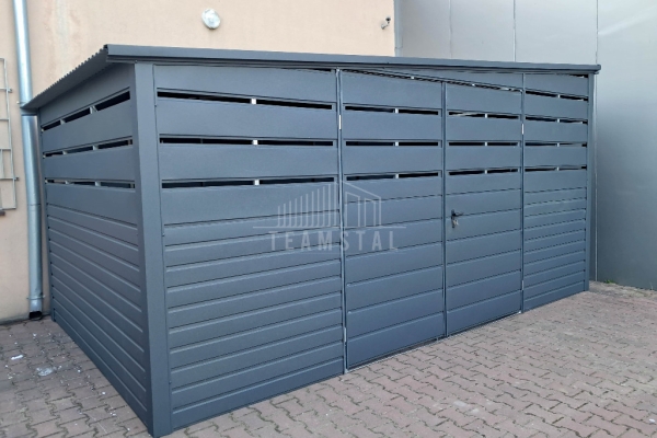 Ogłoszenie - Wiata śmietnikowa - Schowek 4,5x2m - brama dwuskrzydłowa - Antracyt - dach spad w bok TS1105. Zdjęcie 3