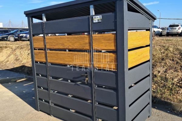 Ogłoszenie - Wiata śmietnikowa 1,5x0,7m Antracyt + jasny orzech - spad w tył TS1106. Zdjęcie 4