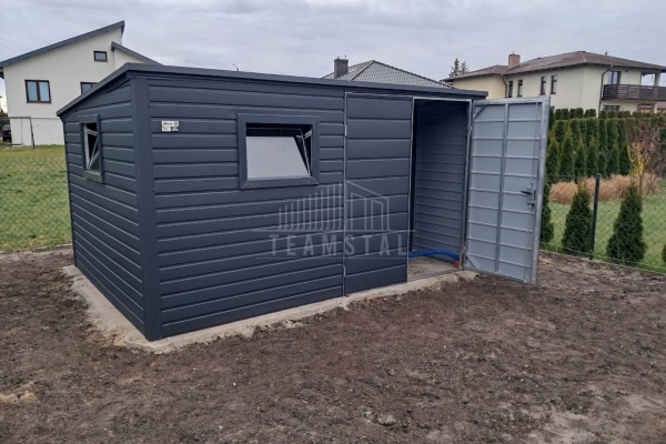 Ogłoszenie - Schowek - domek ogrodowy 4x2m - brama dwuskrzydłowa - 2x okno - antracyt - dach spad w tył TS1103. Zdjęcie 2
