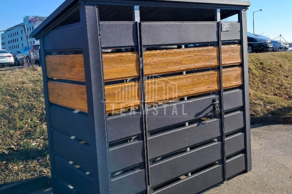 Ogłoszenie - Wiata śmietnikowa 1,5x0,7m Antracyt + jasny orzech - spad w tył TS1106. Zdjęcie 2